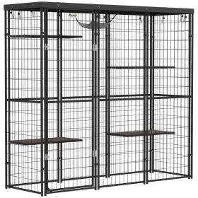 Weld Wire Catio Outdoor Indoor with Waterproof Cover, 4 Jumping Platforms, Hammock, for 1-3 Kittens, 69" x 22" x 62" (Option: Black-1630x620x165 mm)